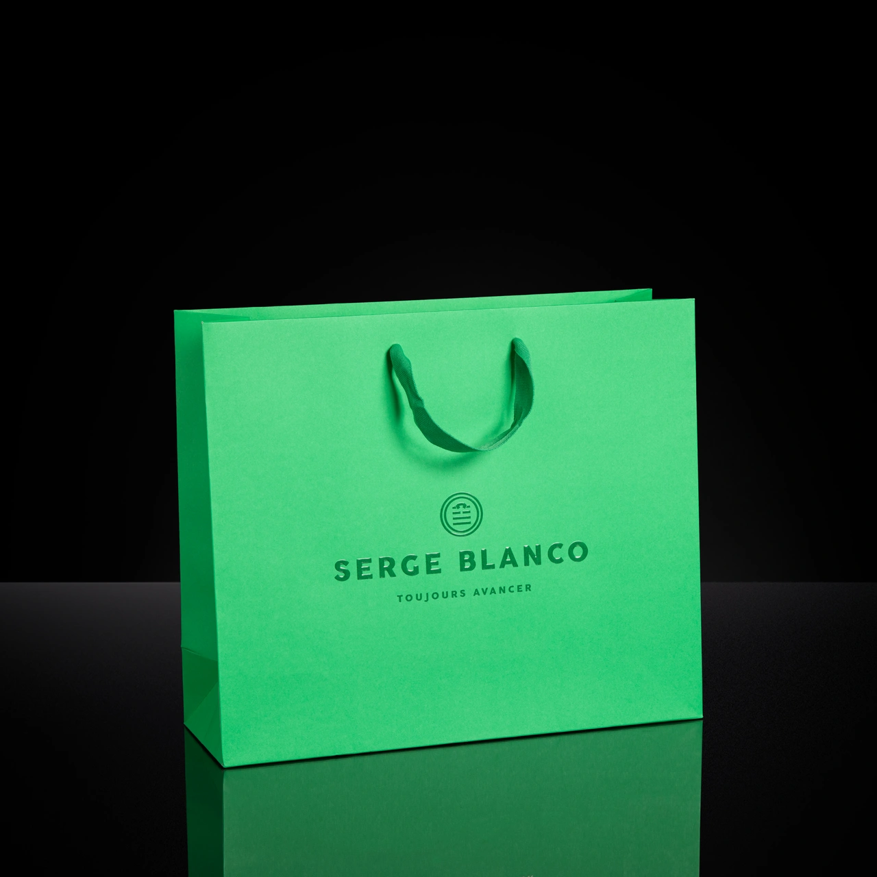 Sac papier personnalisé Serge Blanco, coloris vert